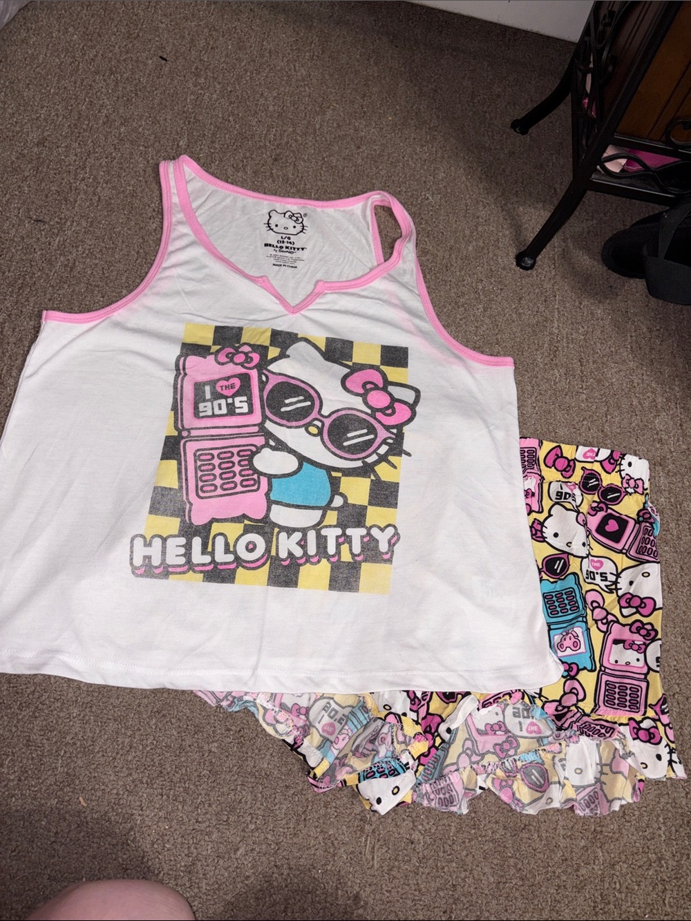 Sanrio Hello Kitty White Pink Pajama Tank & Shorts Set